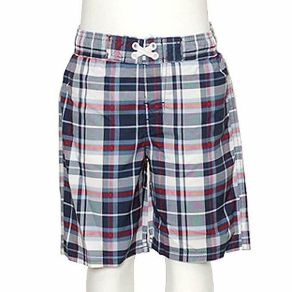 Extreme Boys Navy Blue Plaid Red White Swim Trunks Suit Swimsuit Shorts Size 2T